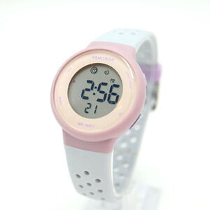 Armitron Womens Digital Sport Watch 36mm Round Pink Gray Strap w New Battery